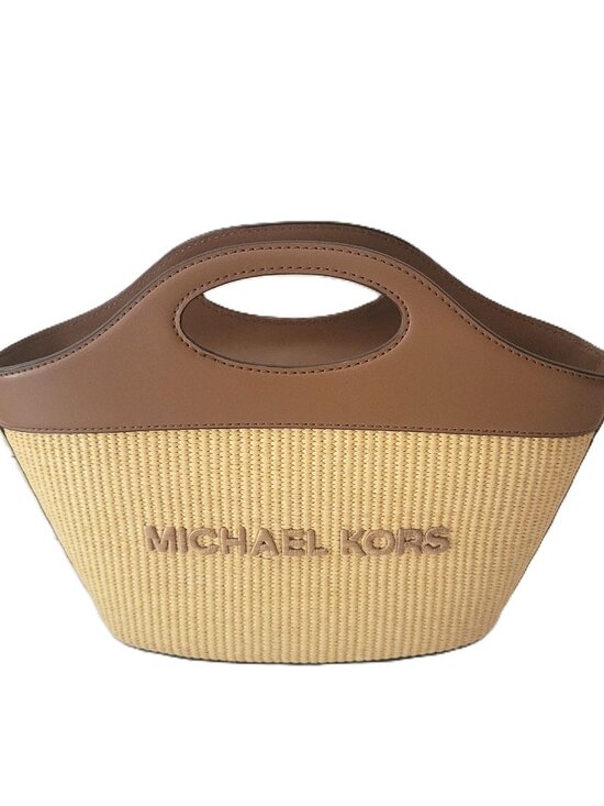 Michael Kors Handbags - Michael Kors Tatum Medium Tote Crossbody Luggage Woven Straw Faux Leather
